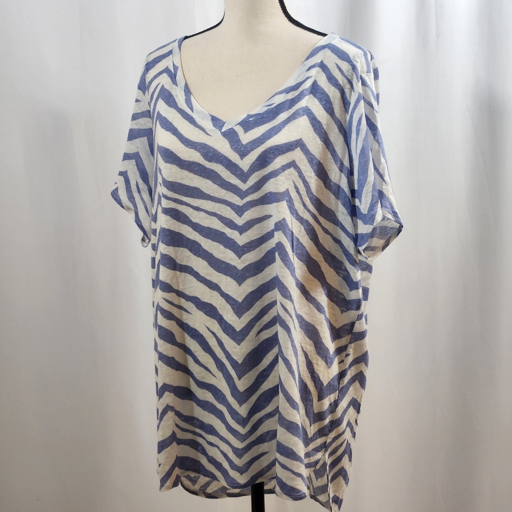 NWT Linen Tahari Zebra Print Shirt Women's Lightweight Breathable 1X